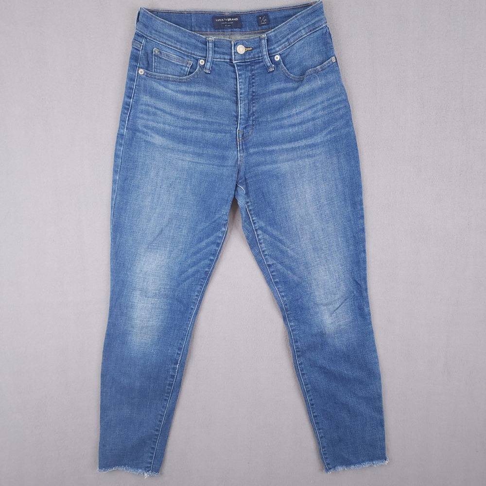 Lucky Brand Bridgette Skinny Jeans Womens 8/29 Blue High Rise Ankle Raw Hem Boho